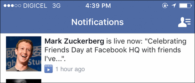 Facebook Live Notification
